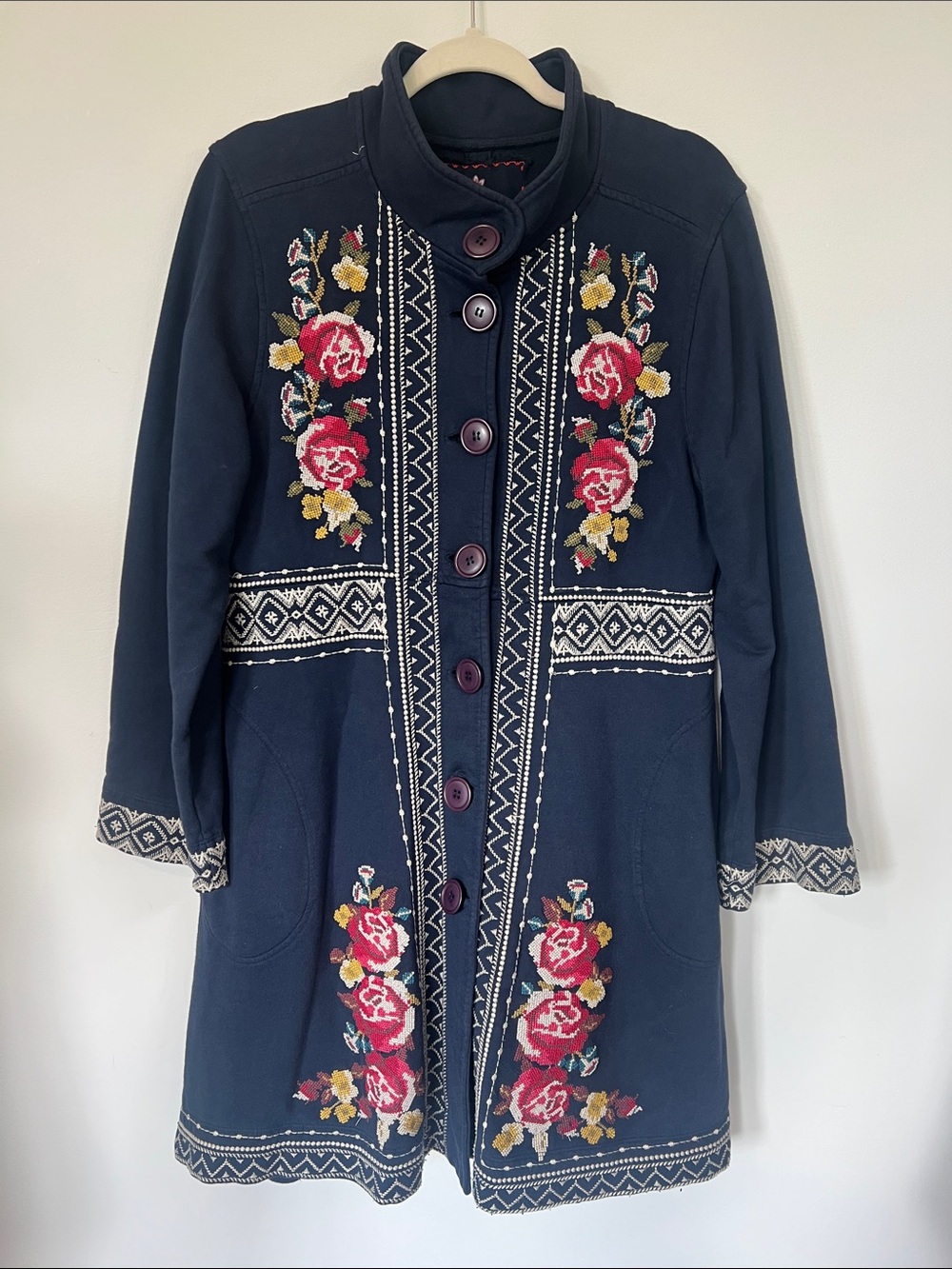 TITLE:
Johnny Was JW Los Angeles Embroidered Floral Boho Duster Coat L